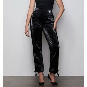 Good American Papery Cargo Pant Black Shiny Coated Faux Patent Leather NWT Small